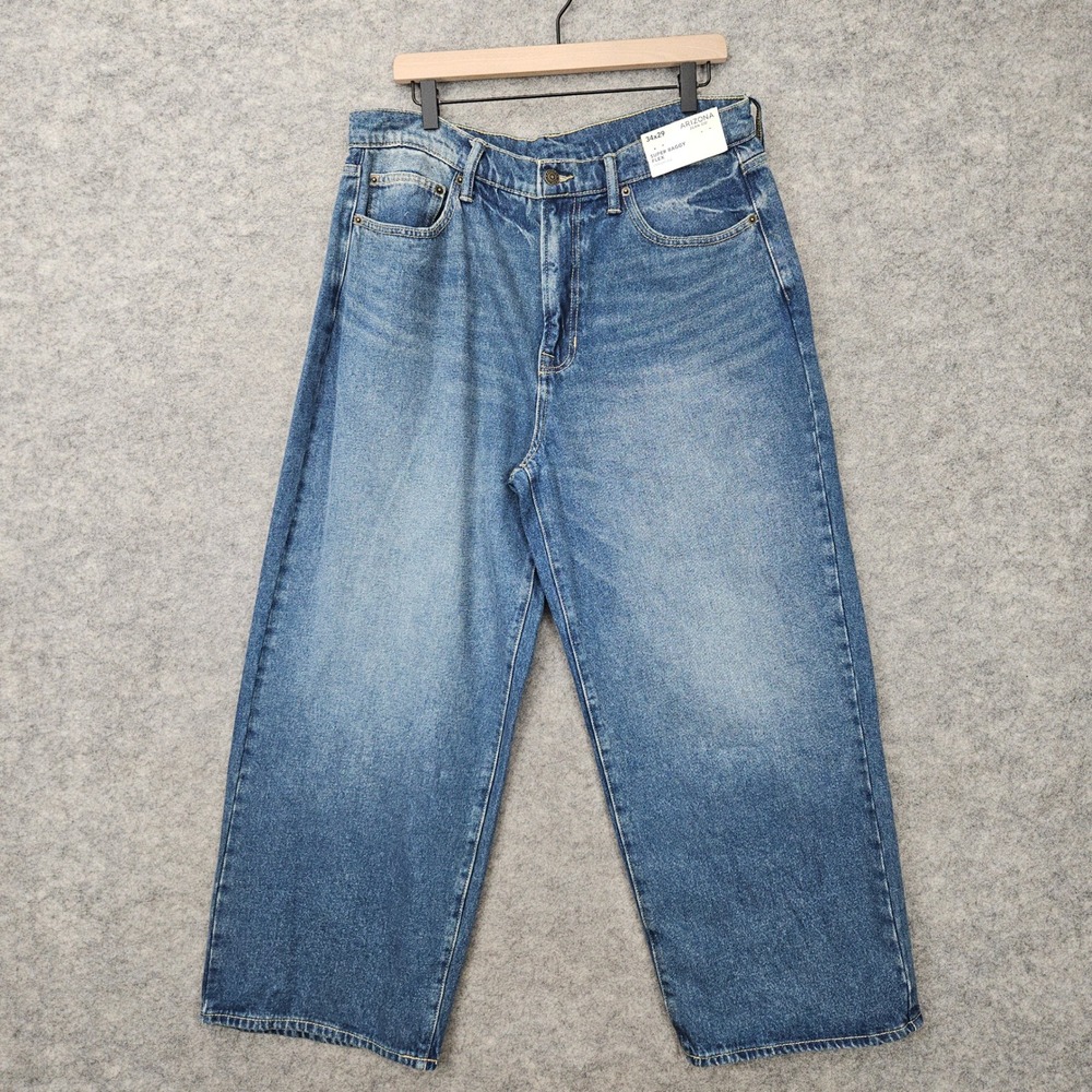 NEW Arizona Jean Co Super Baggy Flex Jeans Men's 34x29 Blue Indigo Marble Sand